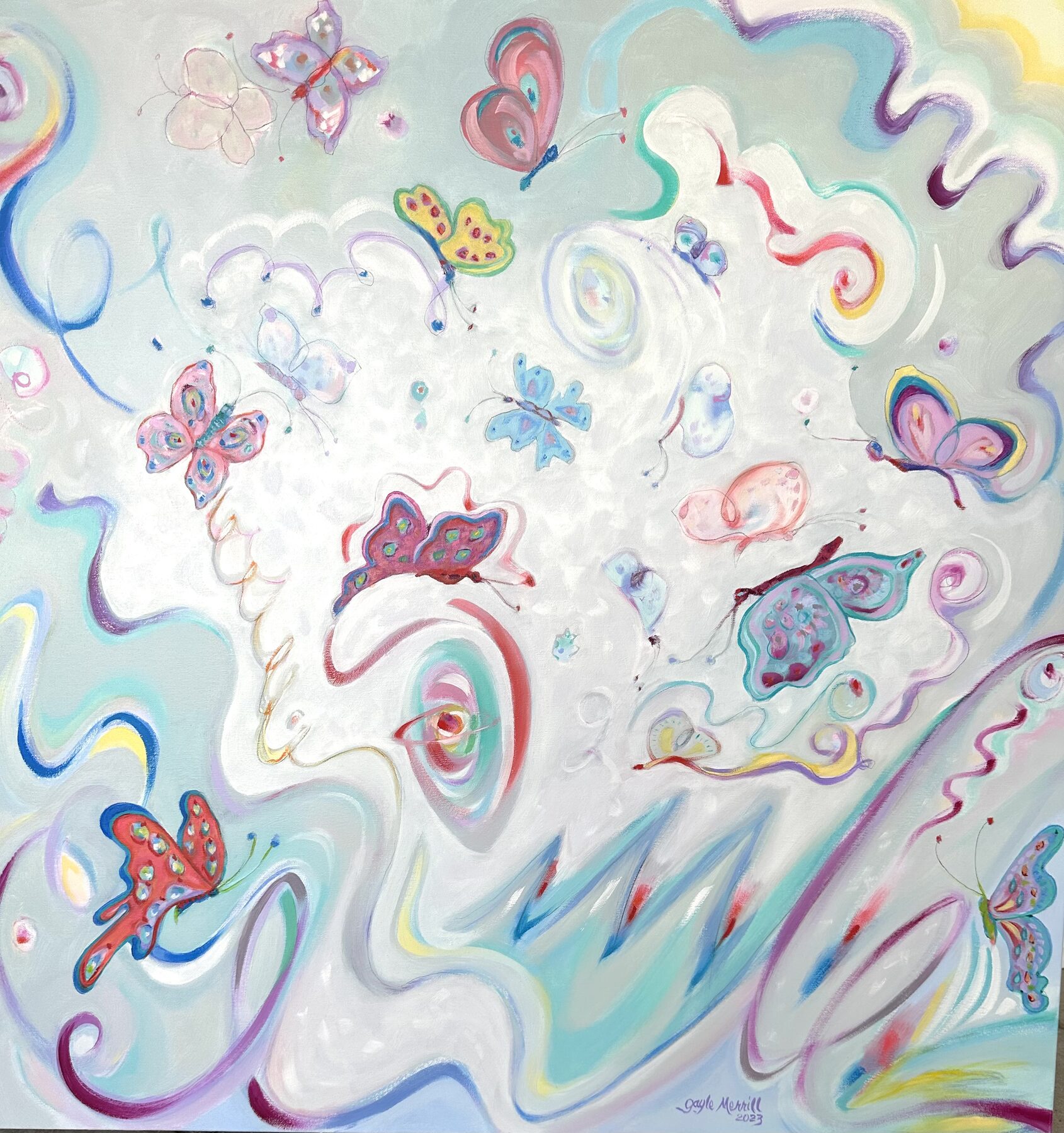 Butterfly Ribbons, oil painting by Gayle Merrill