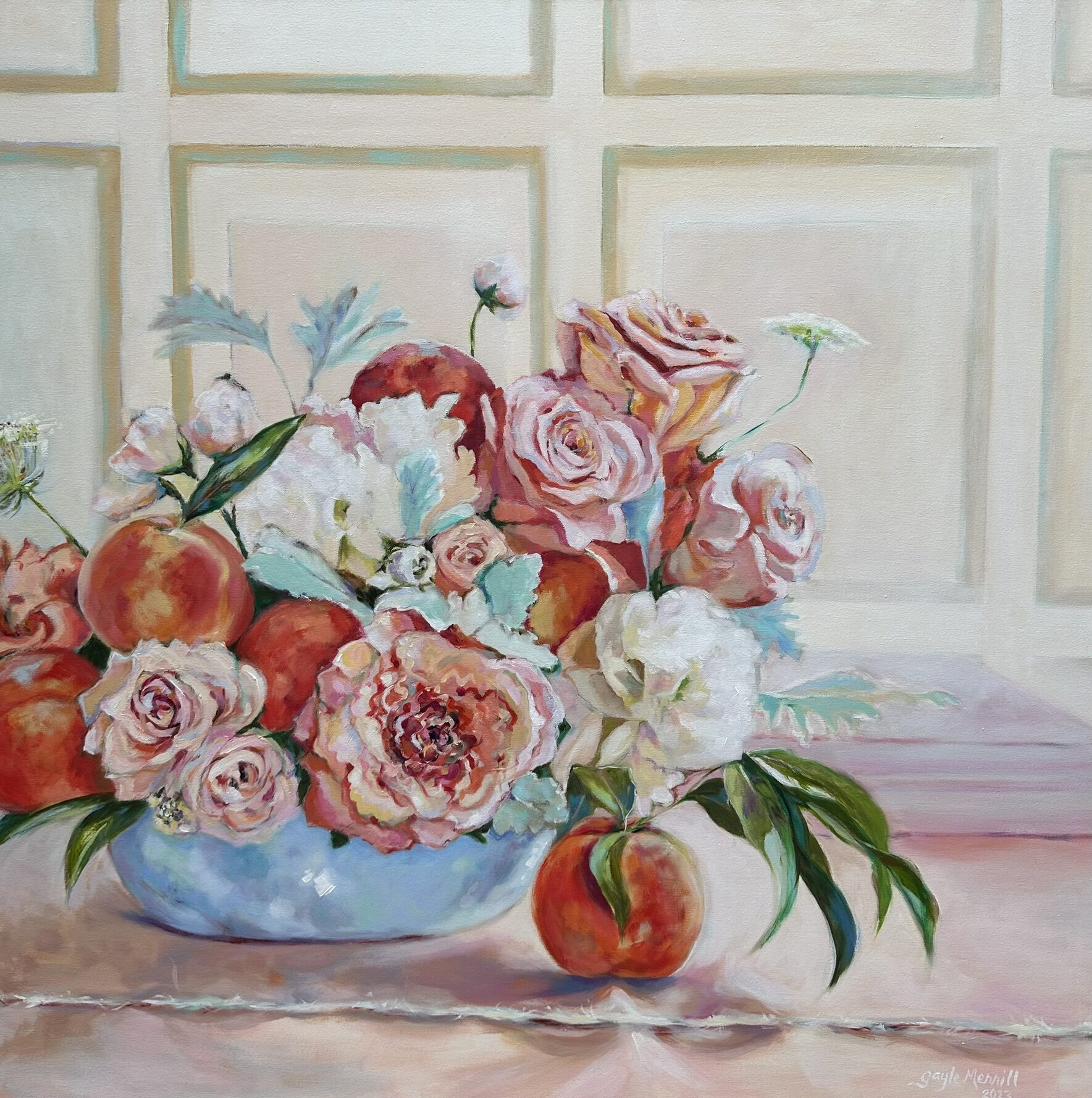 Peachy Bouquet, oil painting by Gayle Merrill