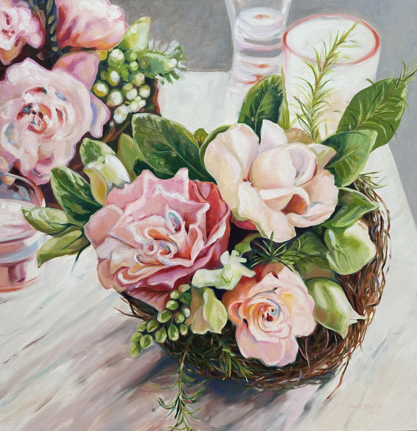 Nesting Roses, oil painting by Gayle Merrill