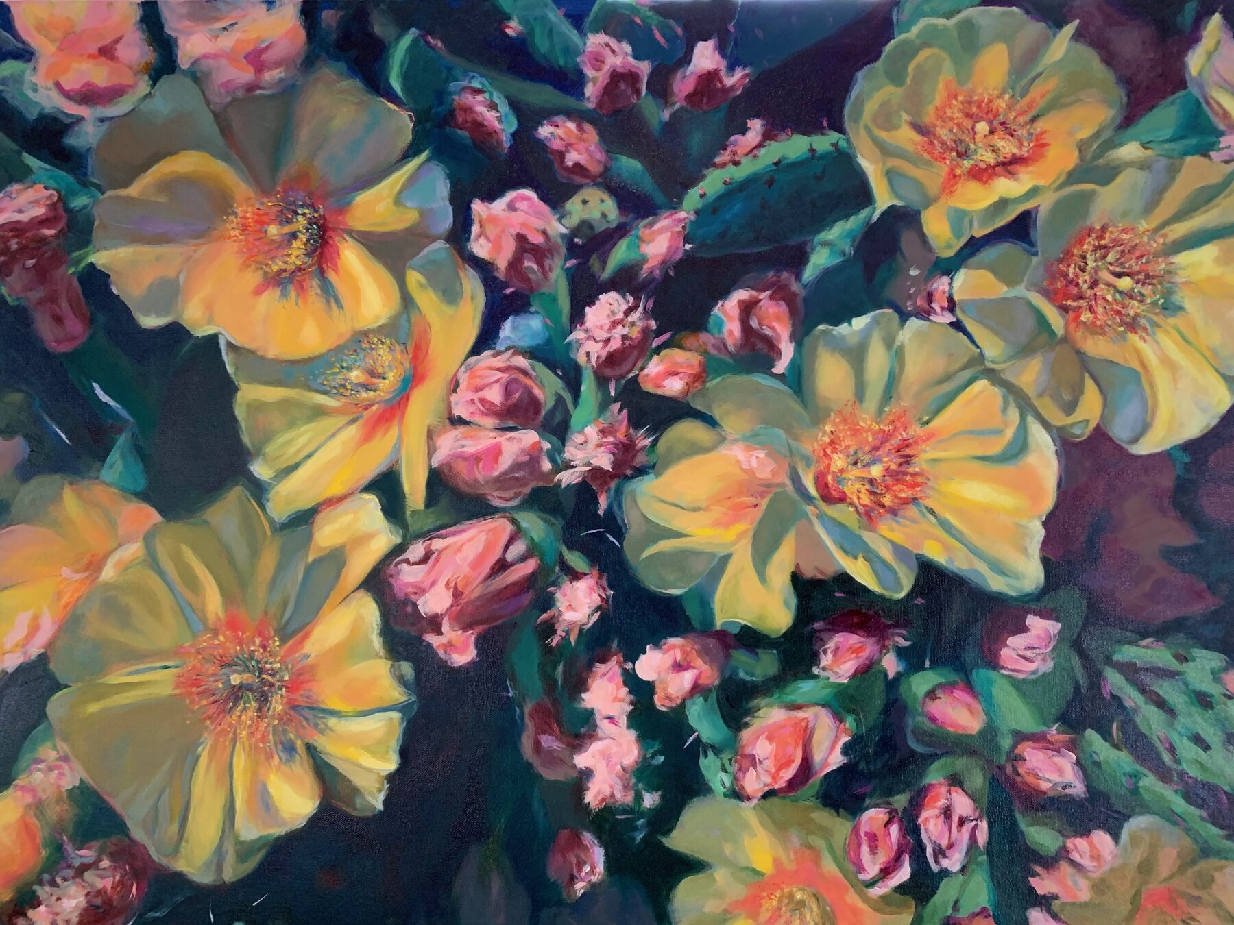 Moody Sunshine Cactus, oil painting by Gayle Merrill