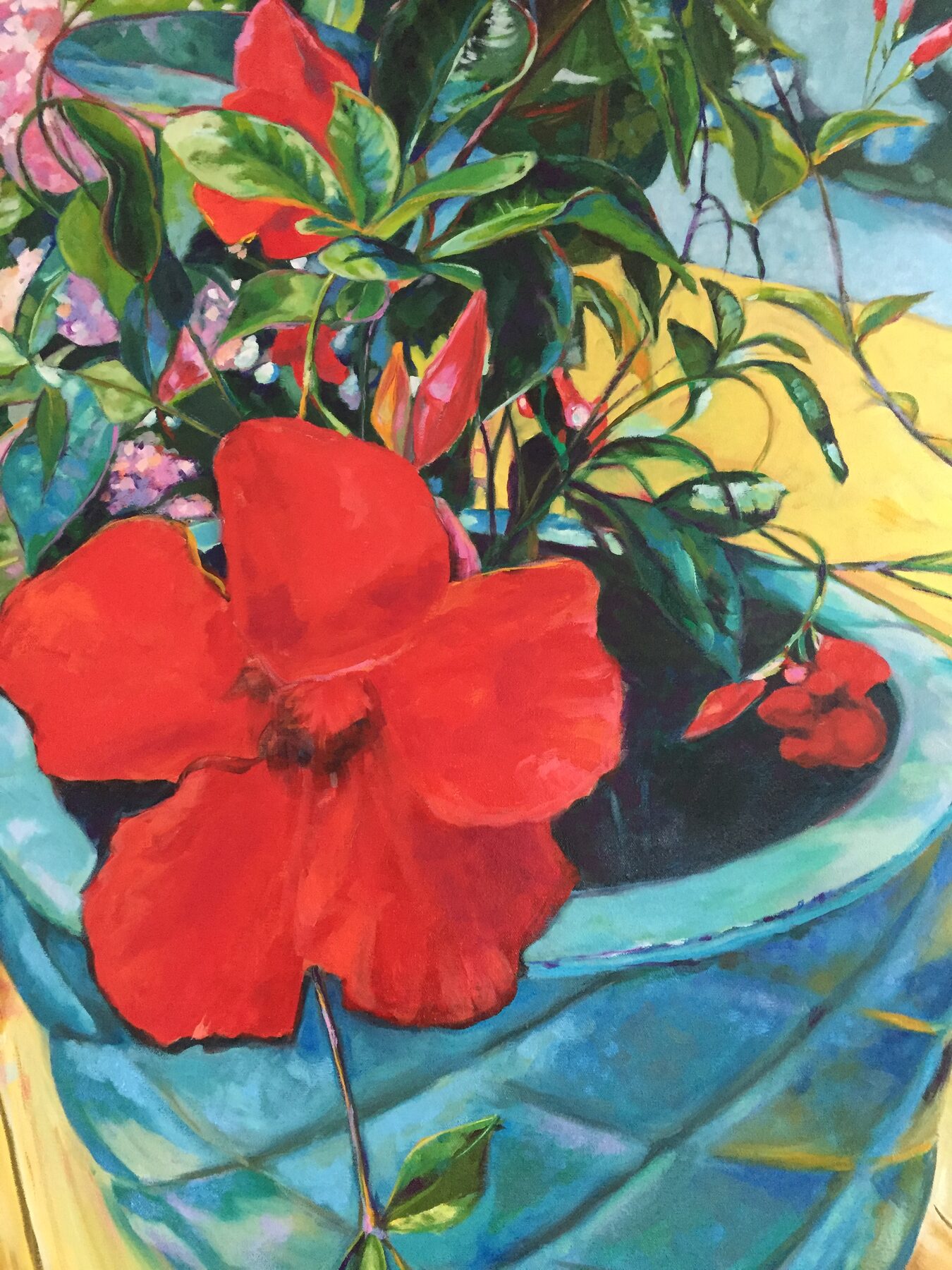 Mandevilla Reds, oil painting by Gayle Merrill