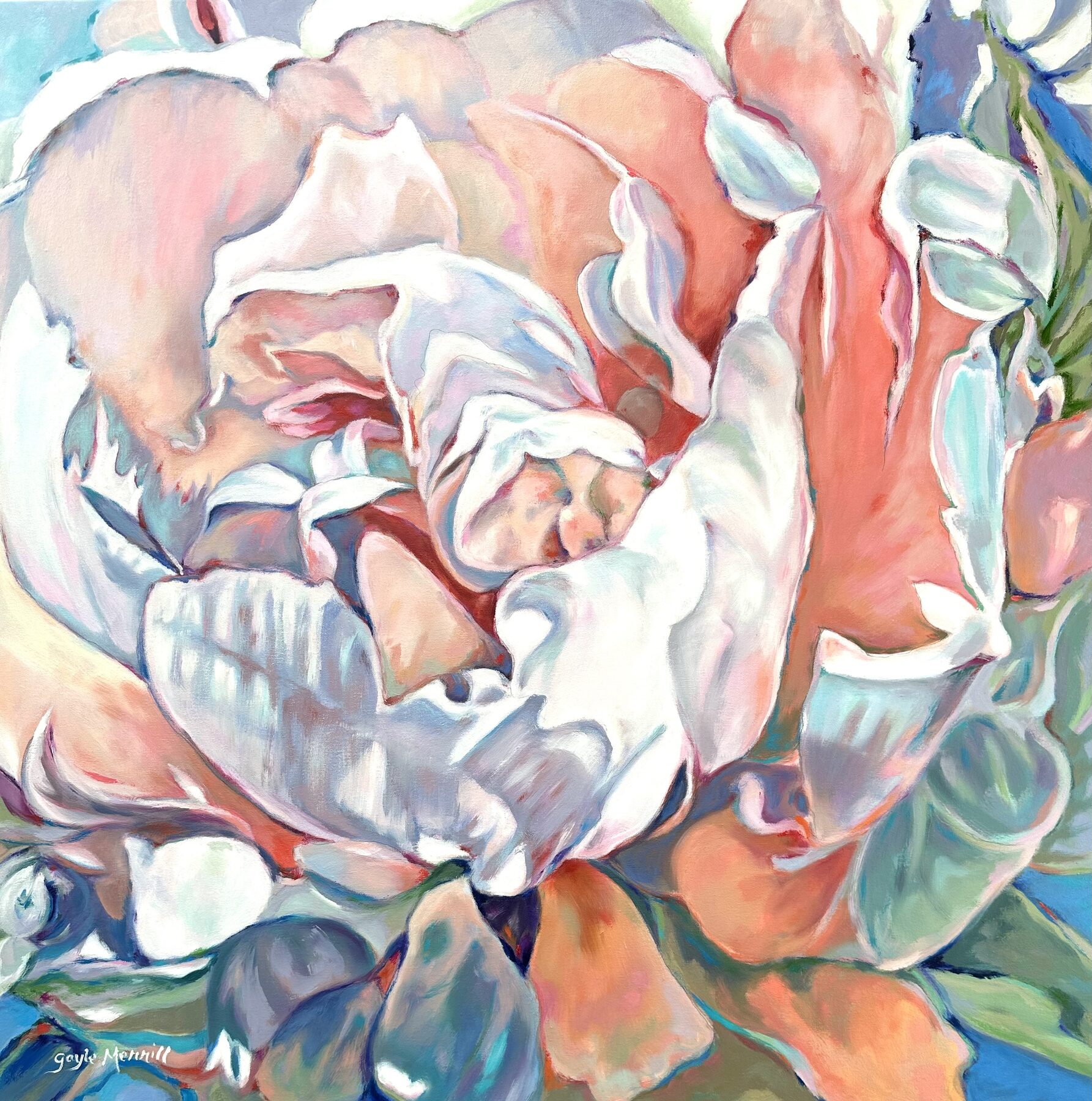 Peonies in Blush, oil painting by Gayle Merrill