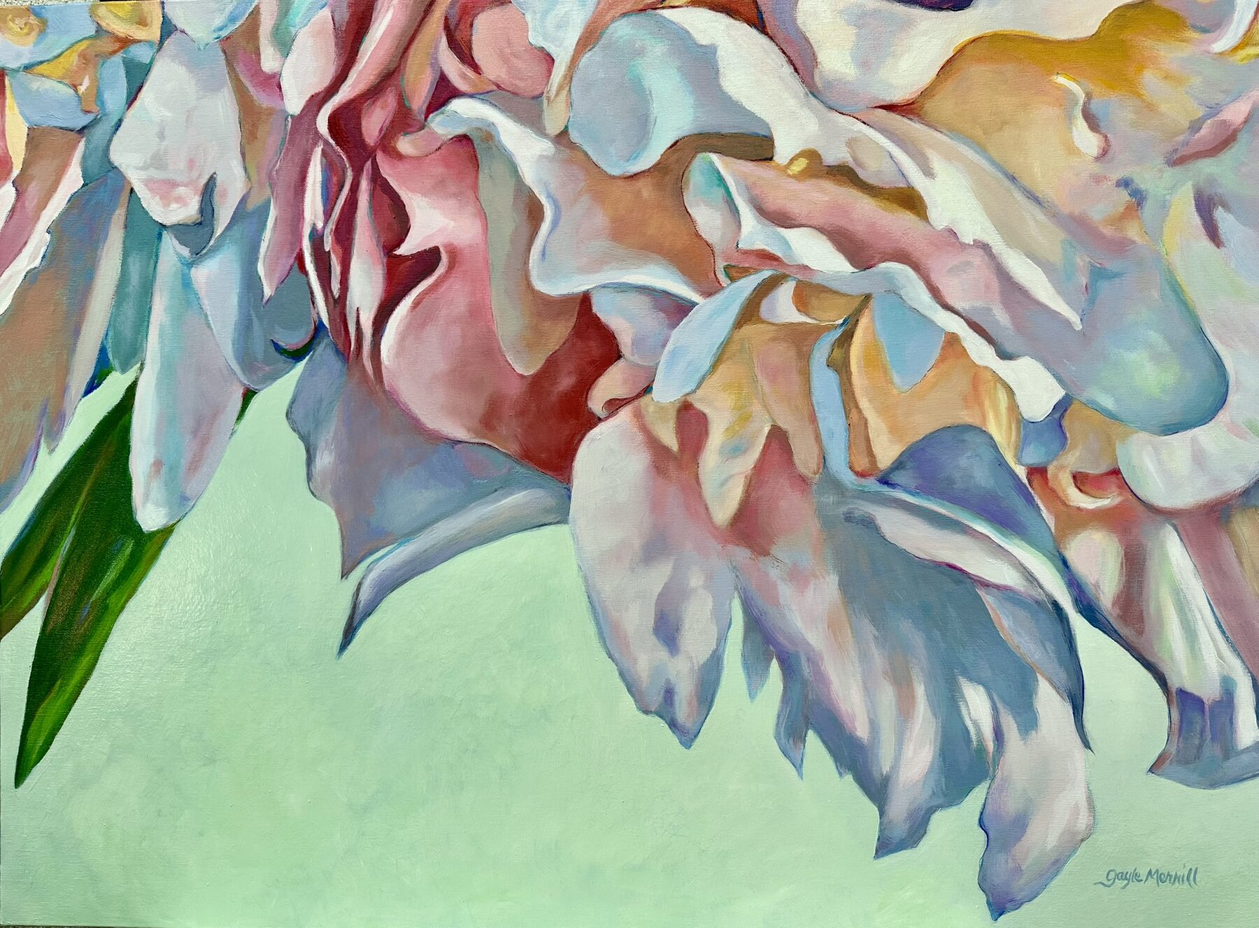 Peonies Falling, oil painting by Gayle Merrill