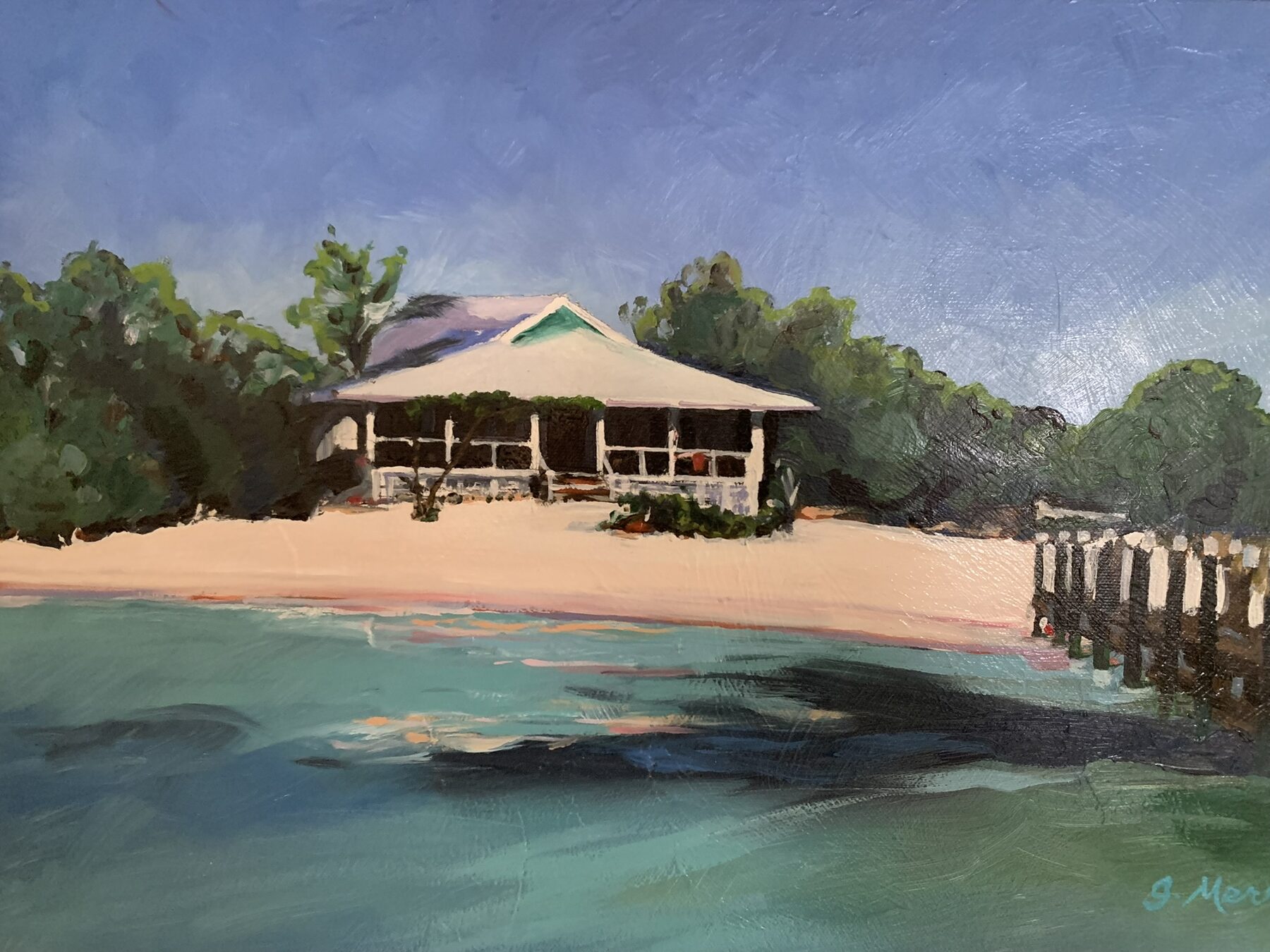 Little Beach Cottage, oil painting by Gayle Merrill