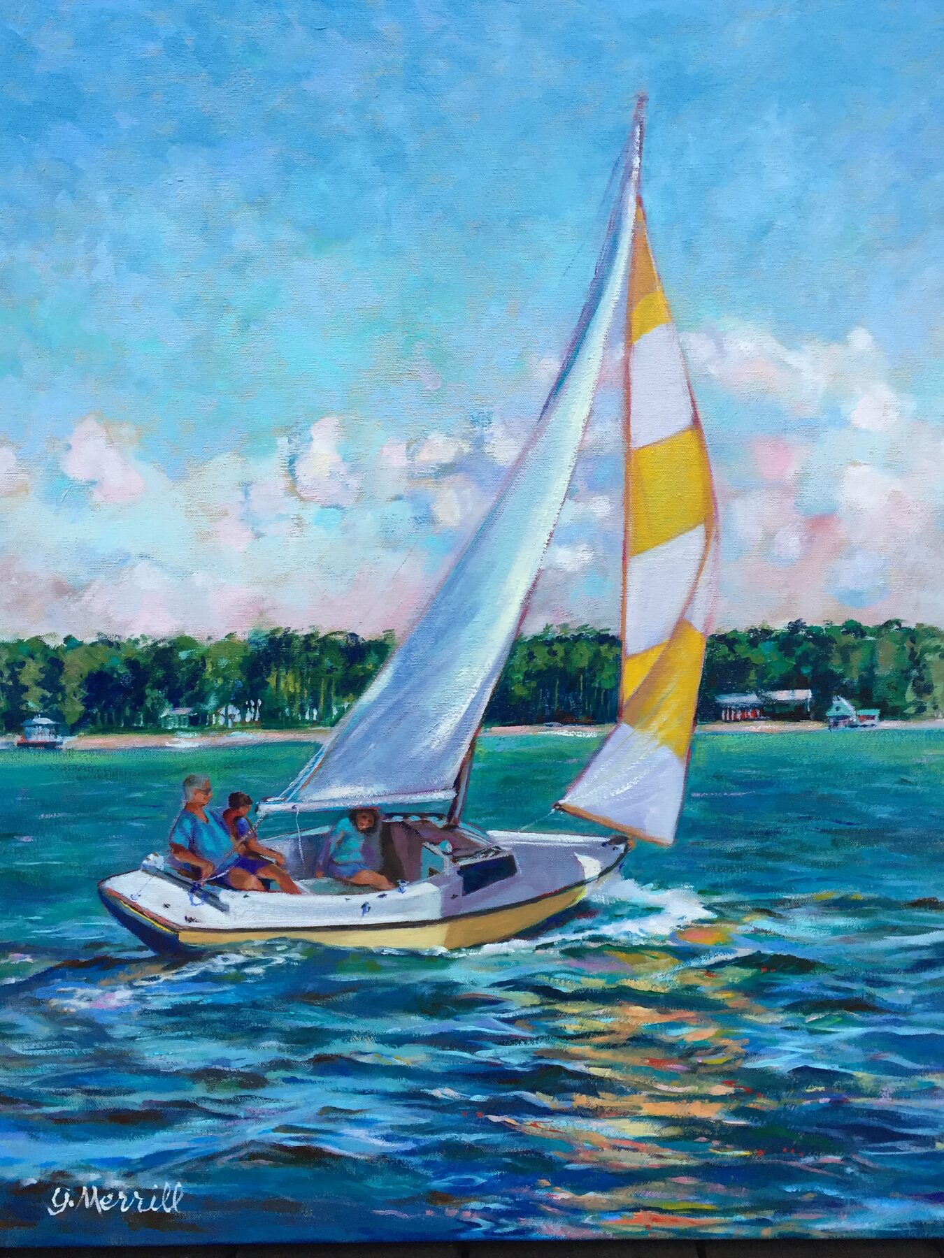 Yellow Sailboat, oil painting by Gayle Merrill