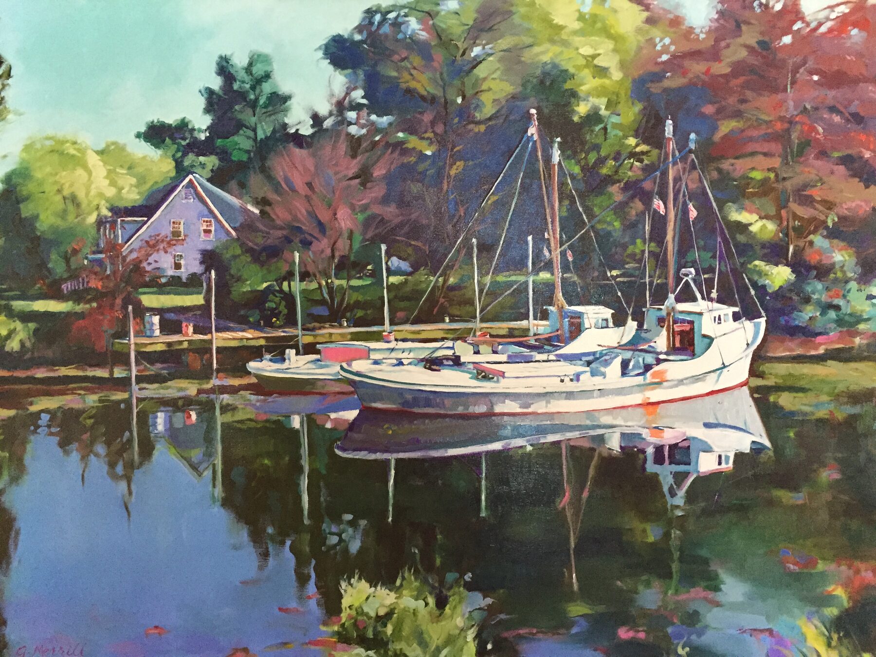 Two Boats on Poplar Grove Lane, oil painting by Gayle Merrill