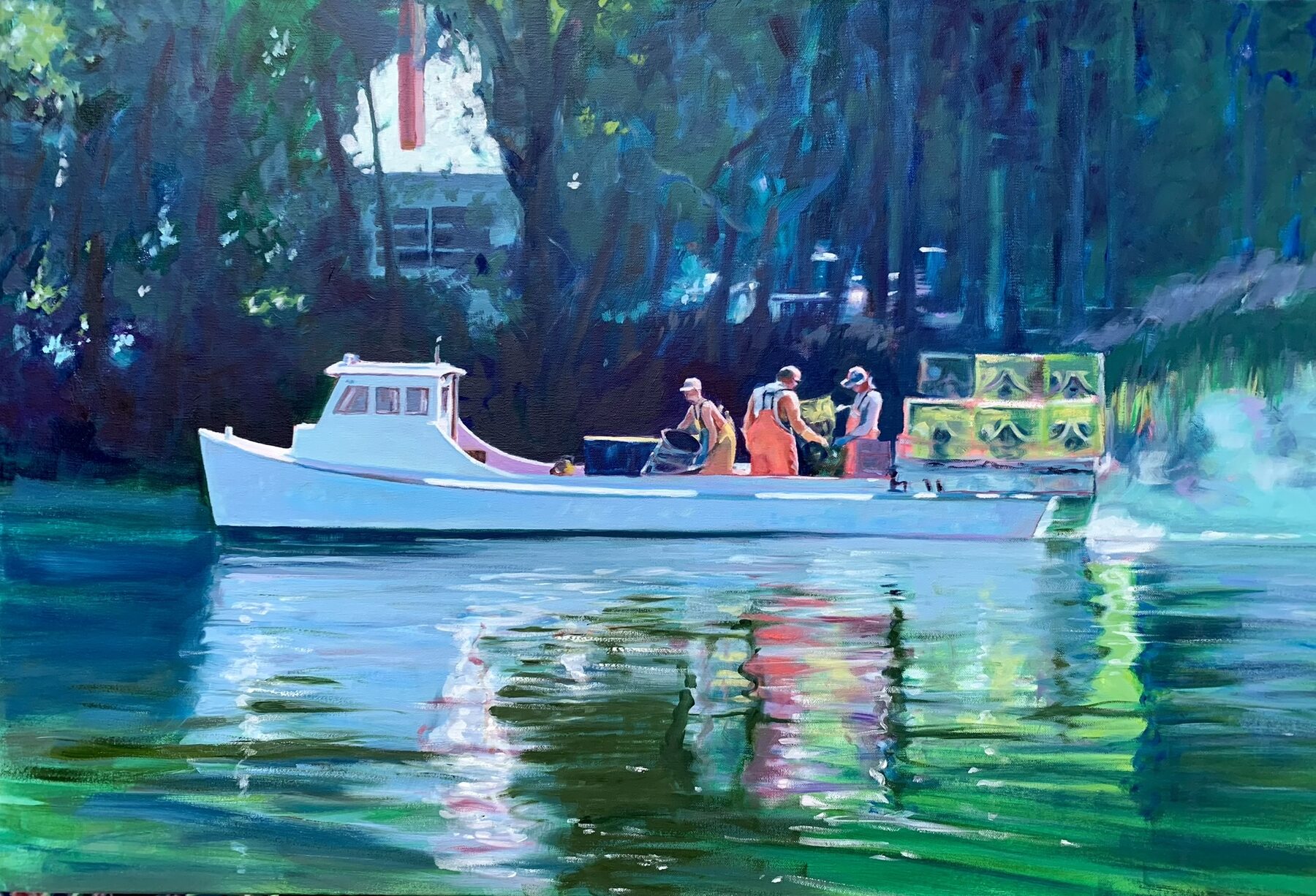 Chesapeake Bay Crabbers, oil painting by Gayle Merrill