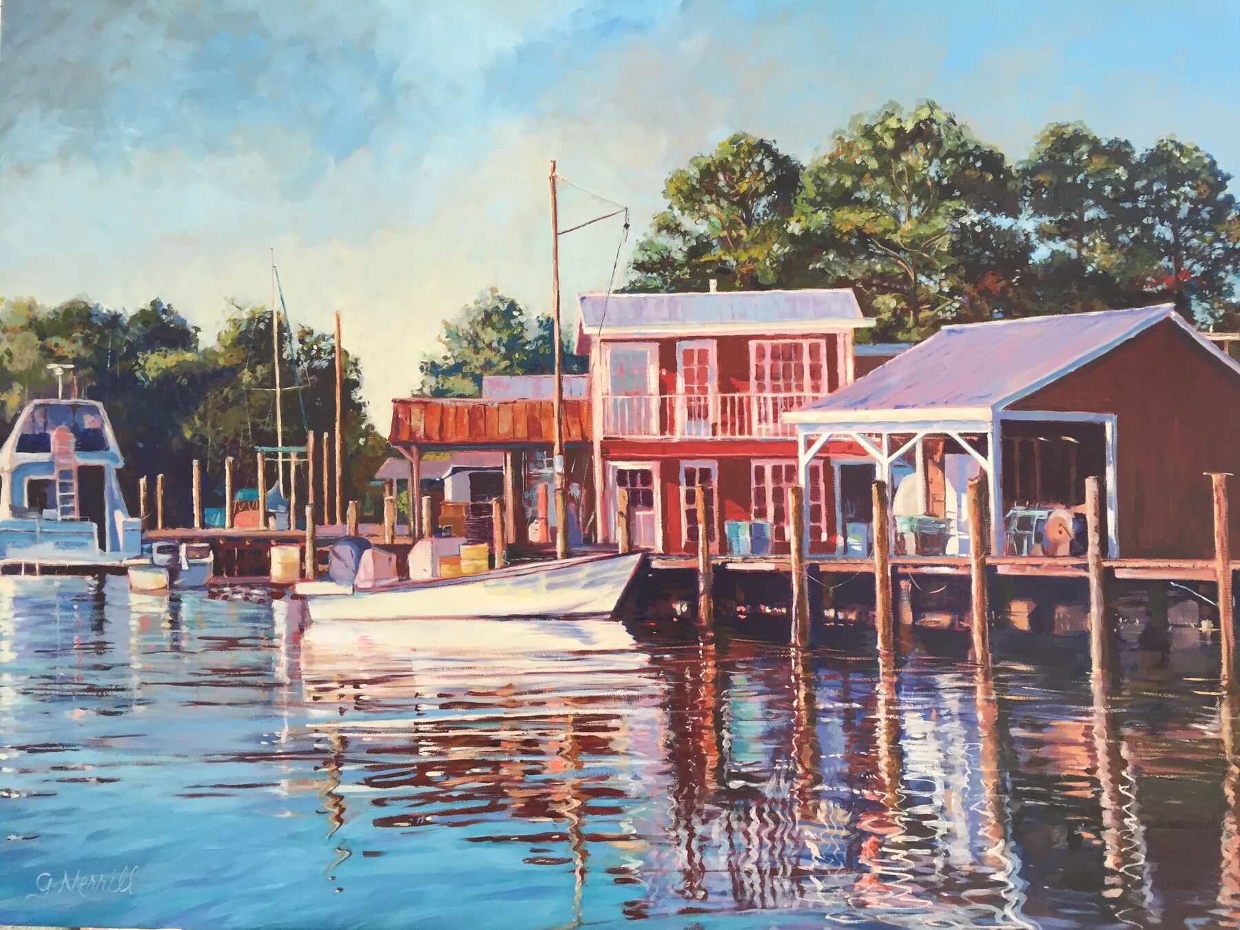 Marina at Davis Creek, oil painting by Gayle Merrill