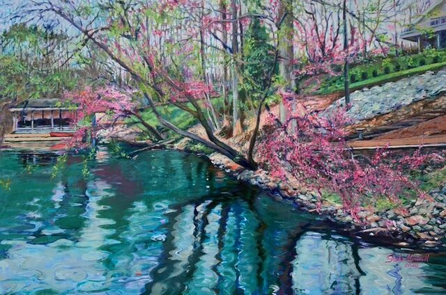 Cove View with Dogwoods, oil painting by Gayle Merrill