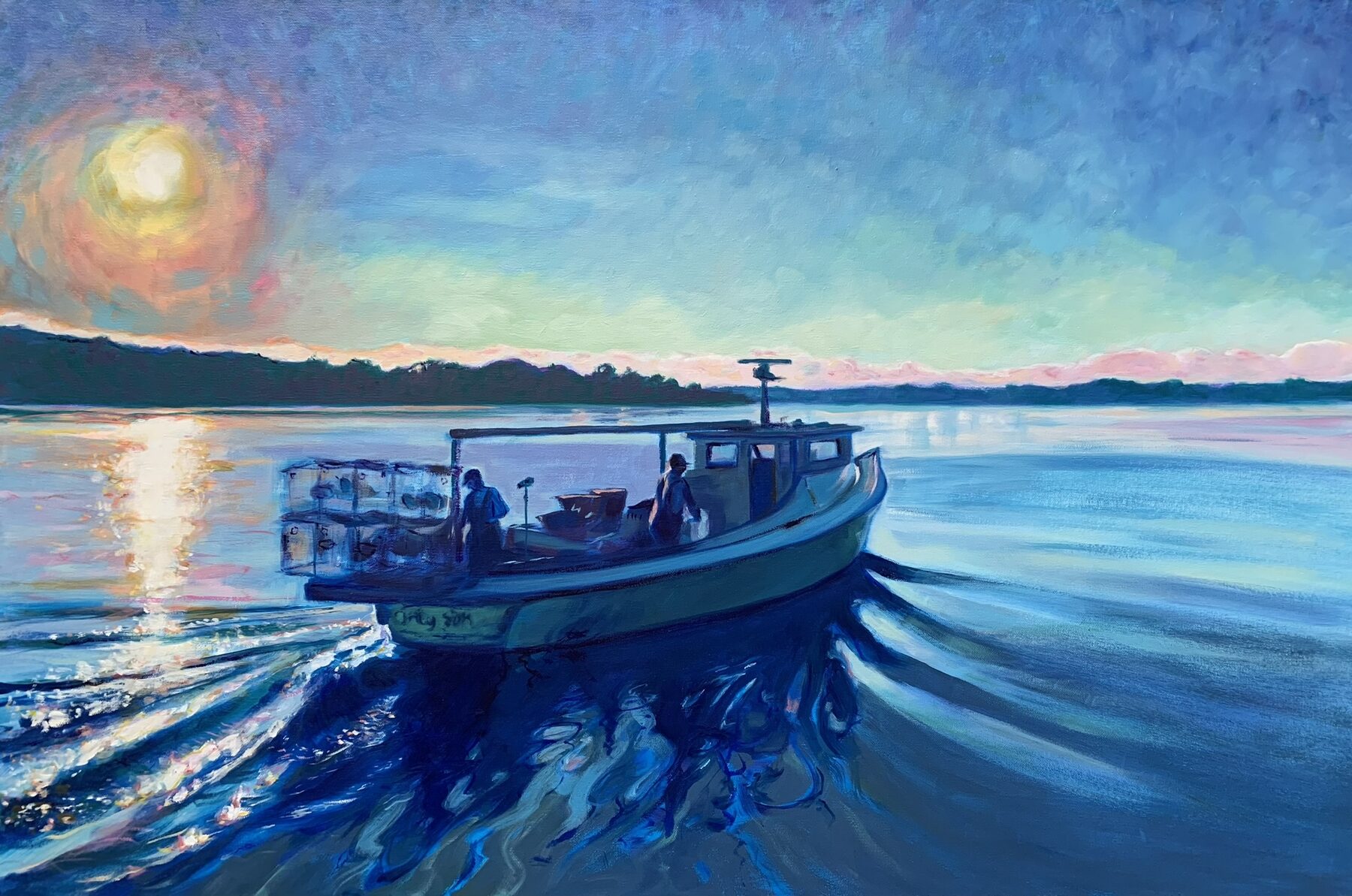 Crabbers on Mobjack Bay, oil painting by Gayle Merrill