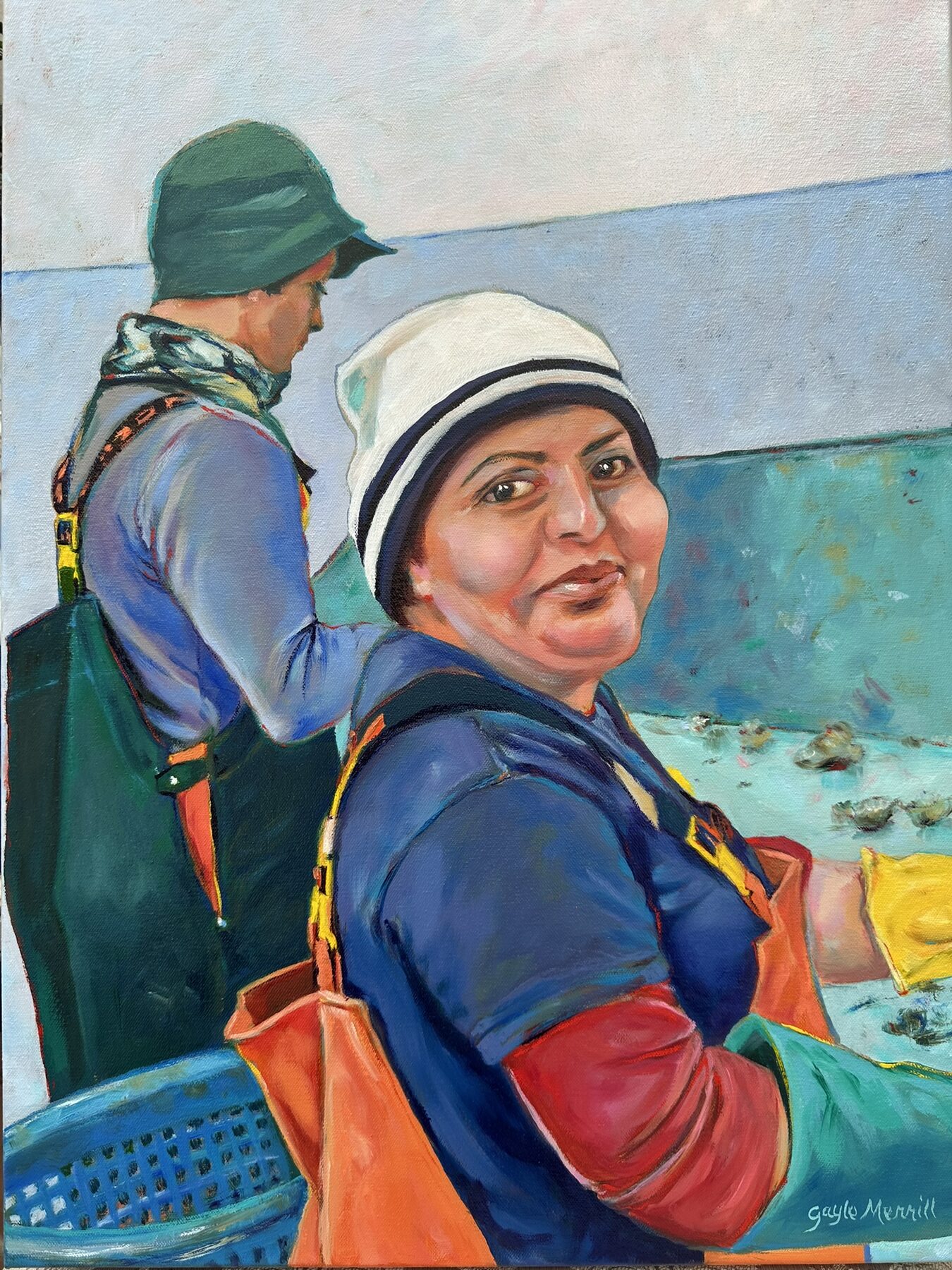 Separating the Oysters, oil painting by Gayle Merrill
