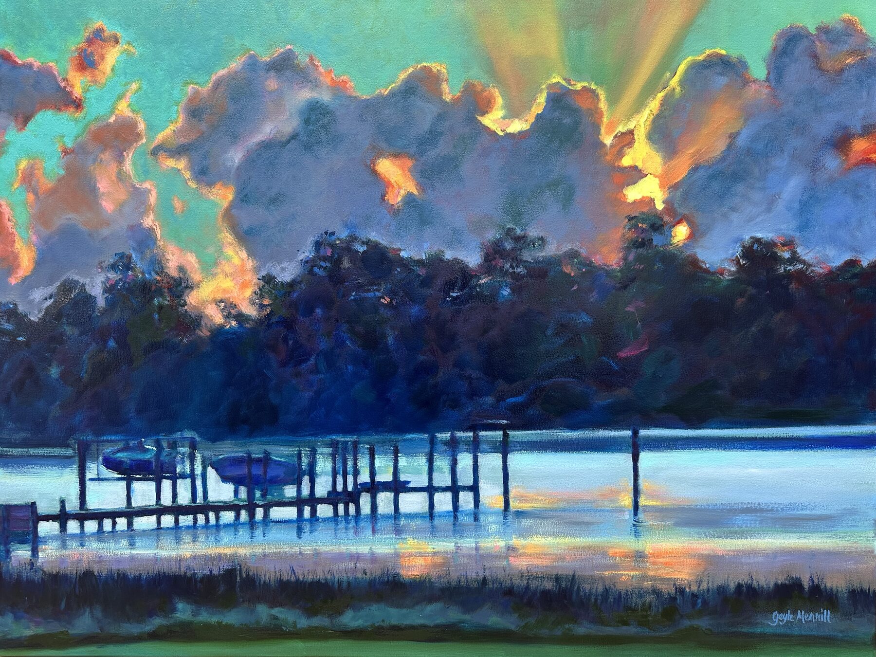 North River Sunrise, oil painting by Gayle Merrill