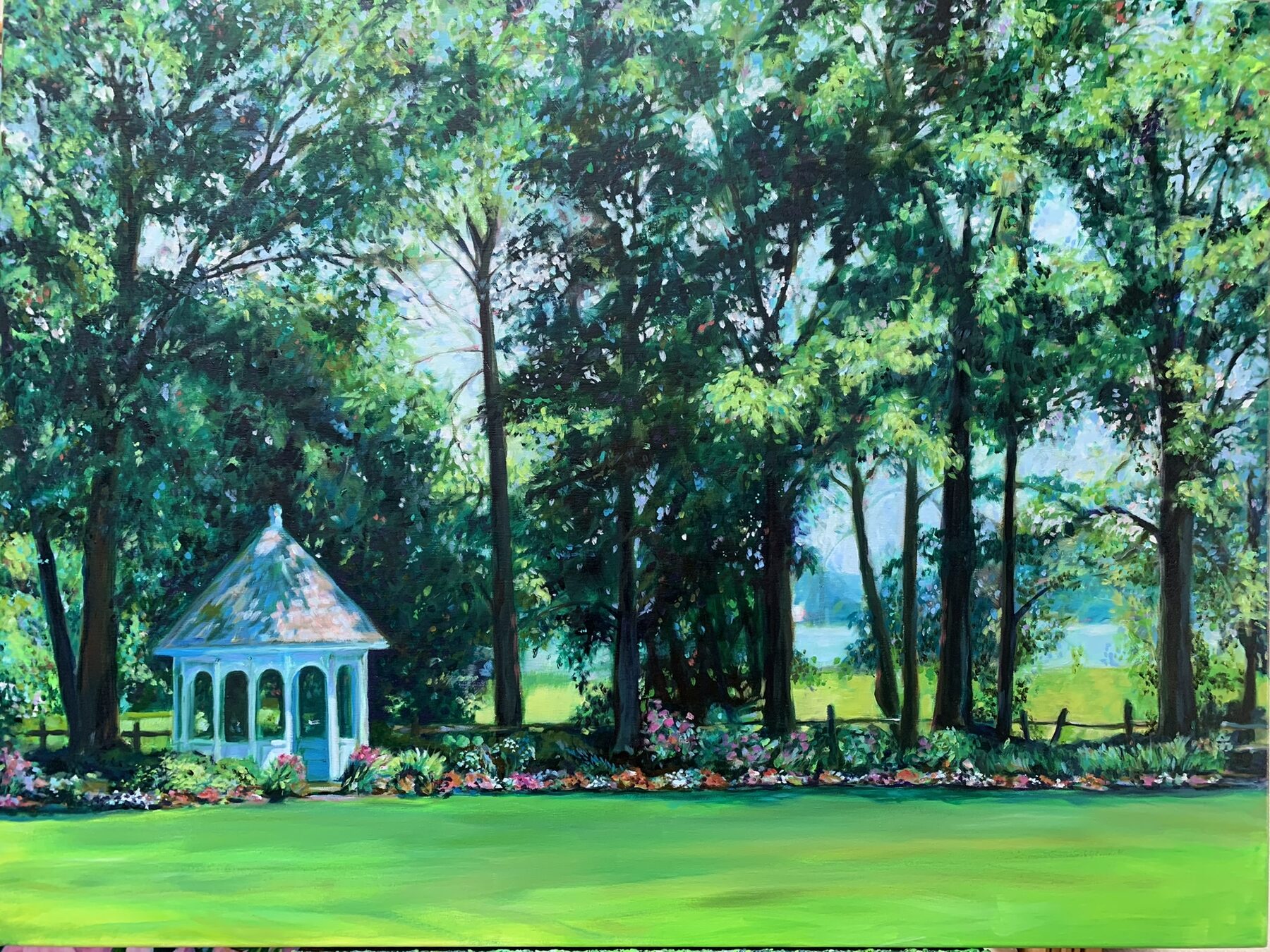 Gazebo Garden, oil painting by Gayle Merrill